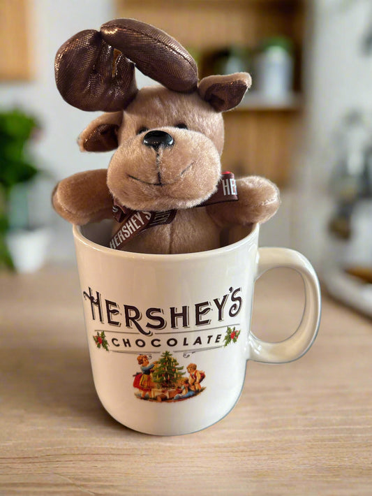 Hershey's Giant Coffee Mug Cup 5" Tall 32oz Double Sided Galerie w/ Small Hershey's Stuffed Deer