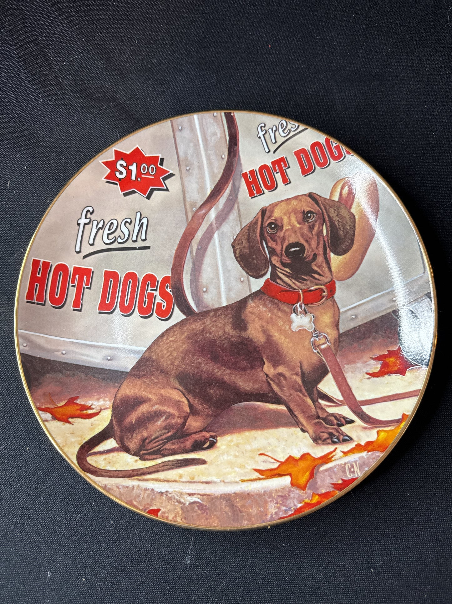 Dachshunds Puppy Dog, Hot Dog! Christopher Nick The Danbury Mint Plate 8.25" Wide