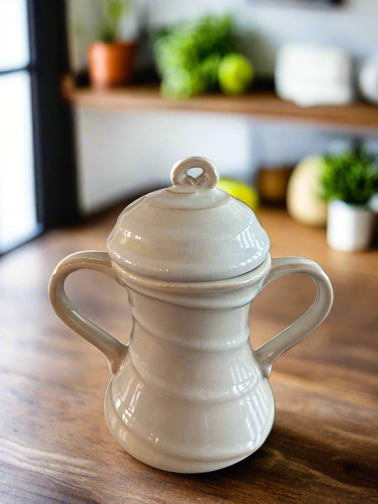 American Atelier Synergy Beige Sugar Bowl & Lid 5.5" Tall