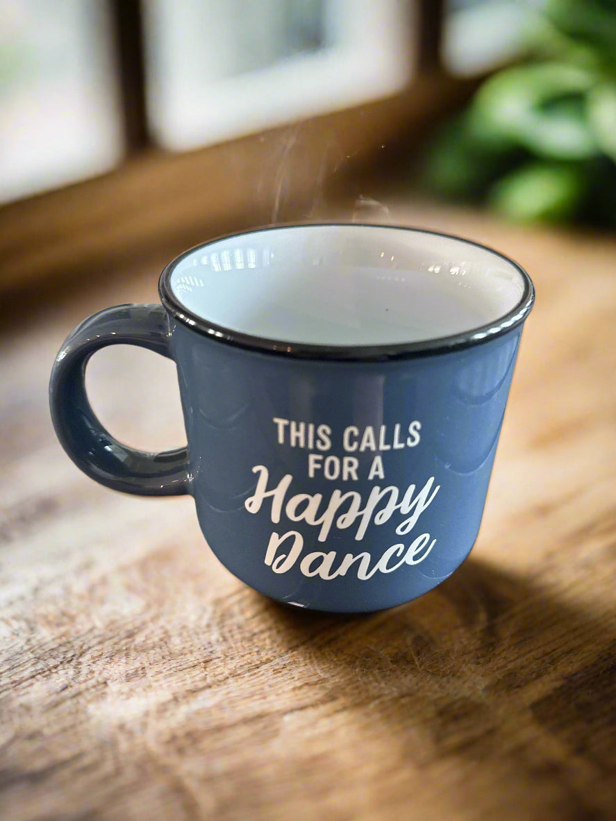 Threshold Blue Coffee Cup Mug This Calls For A Happy Dance 3.5" Tall
