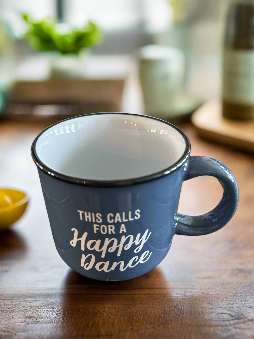 Threshold Blue Coffee Cup Mug This Calls For A Happy Dance 3.5" Tall