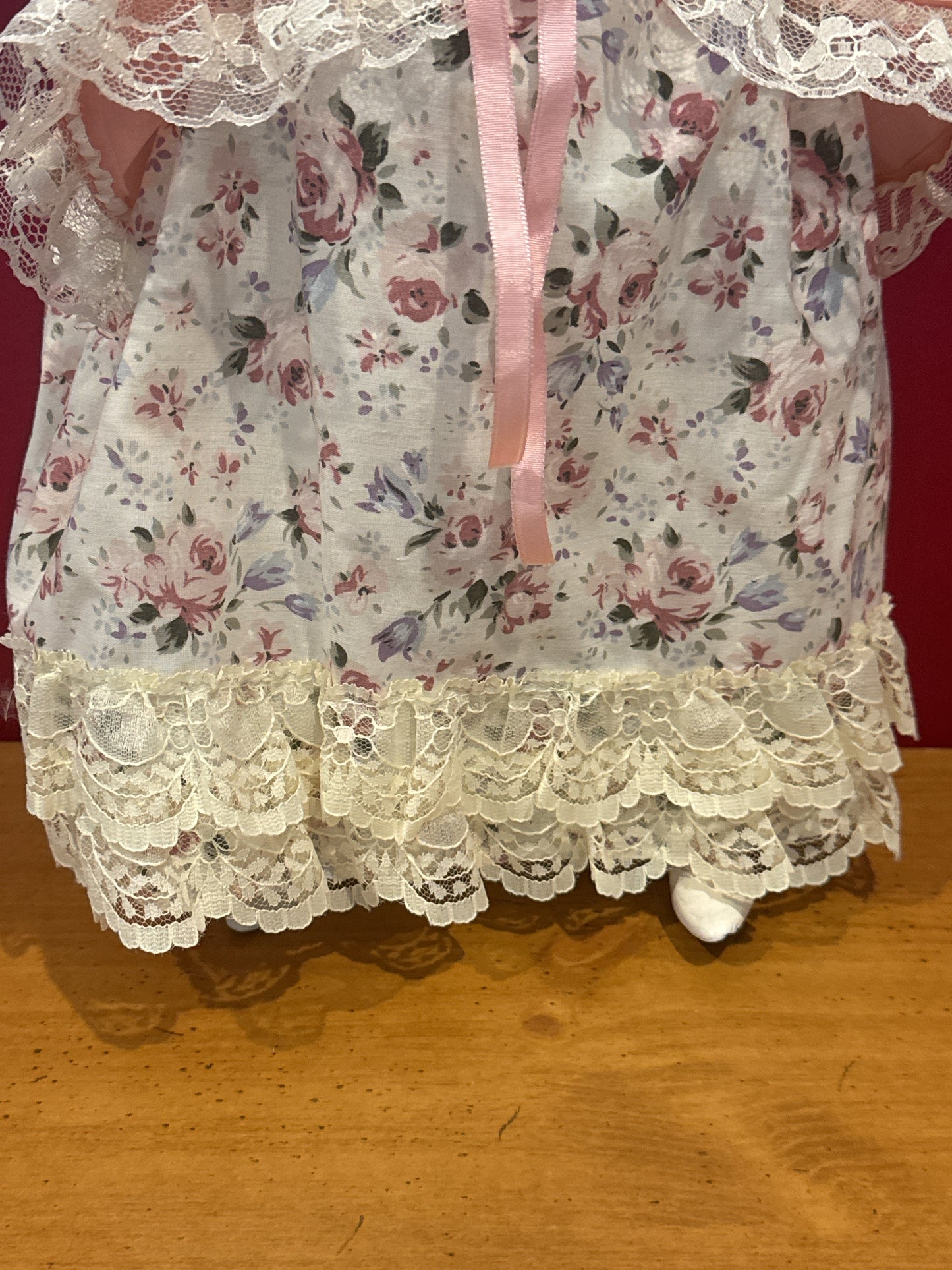 Porcelain Collectible Doll Victorian Style Floral Dress Blonde Hair Blue Eyes 17" Tall