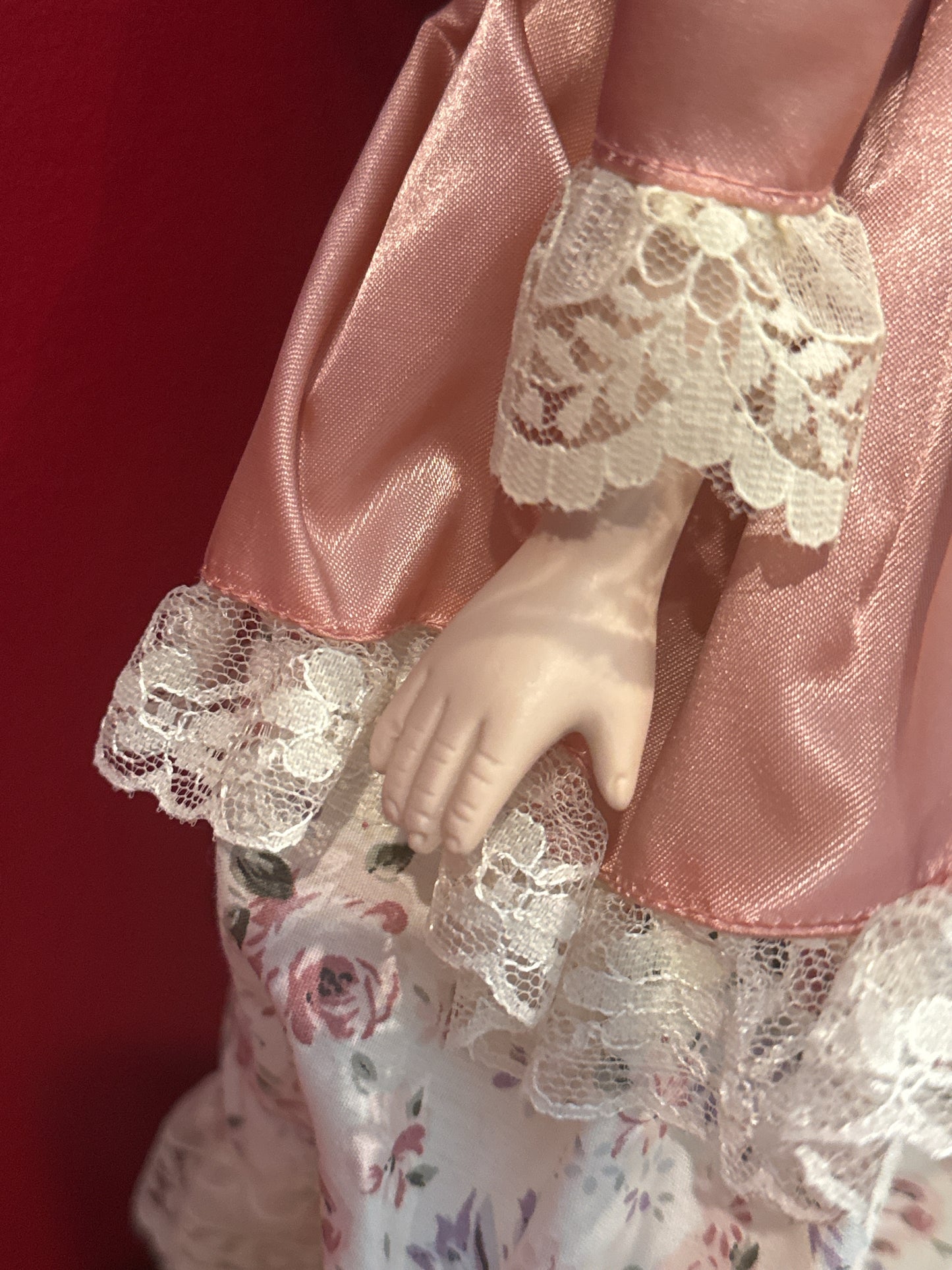 Porcelain Collectible Doll Victorian Style Floral Dress Blonde Hair Blue Eyes 17" Tall