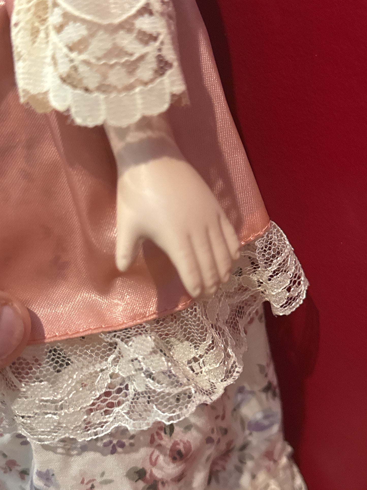 Porcelain Collectible Doll Victorian Style Floral Dress Blonde Hair Blue Eyes 17" Tall