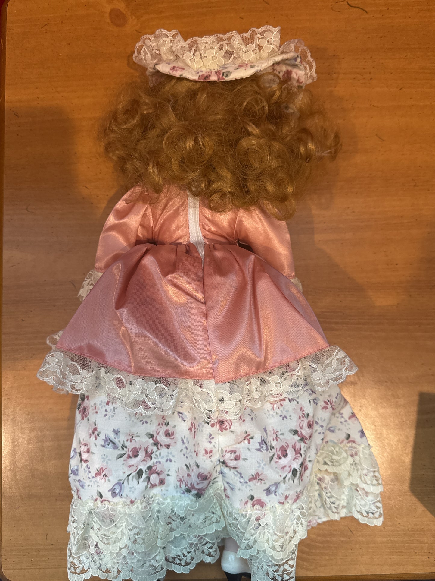 Porcelain Collectible Doll Victorian Style Floral Dress Blonde Hair Blue Eyes 17" Tall