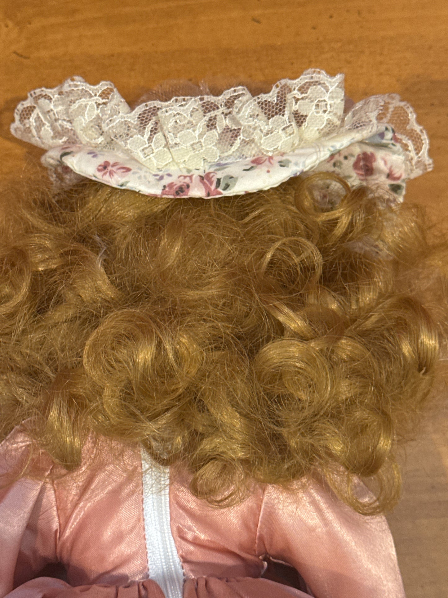 Porcelain Collectible Doll Victorian Style Floral Dress Blonde Hair Blue Eyes 17" Tall