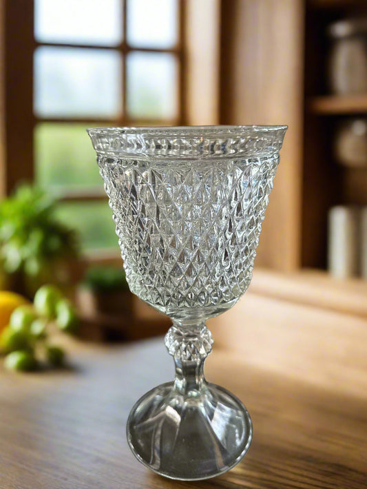 Vintage Indiana Glass Diamond Point Crystal Pedestal Apothecary Candy Dish 10.75" Tall