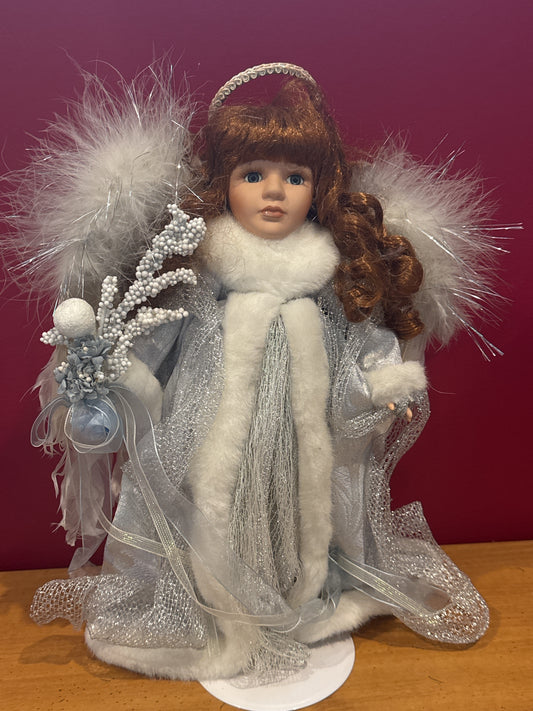 Bisque Collectible Doll Porcelain Angel Doll 14" Tall Collector's Choice Reddish Brown Hair Blue Eyes