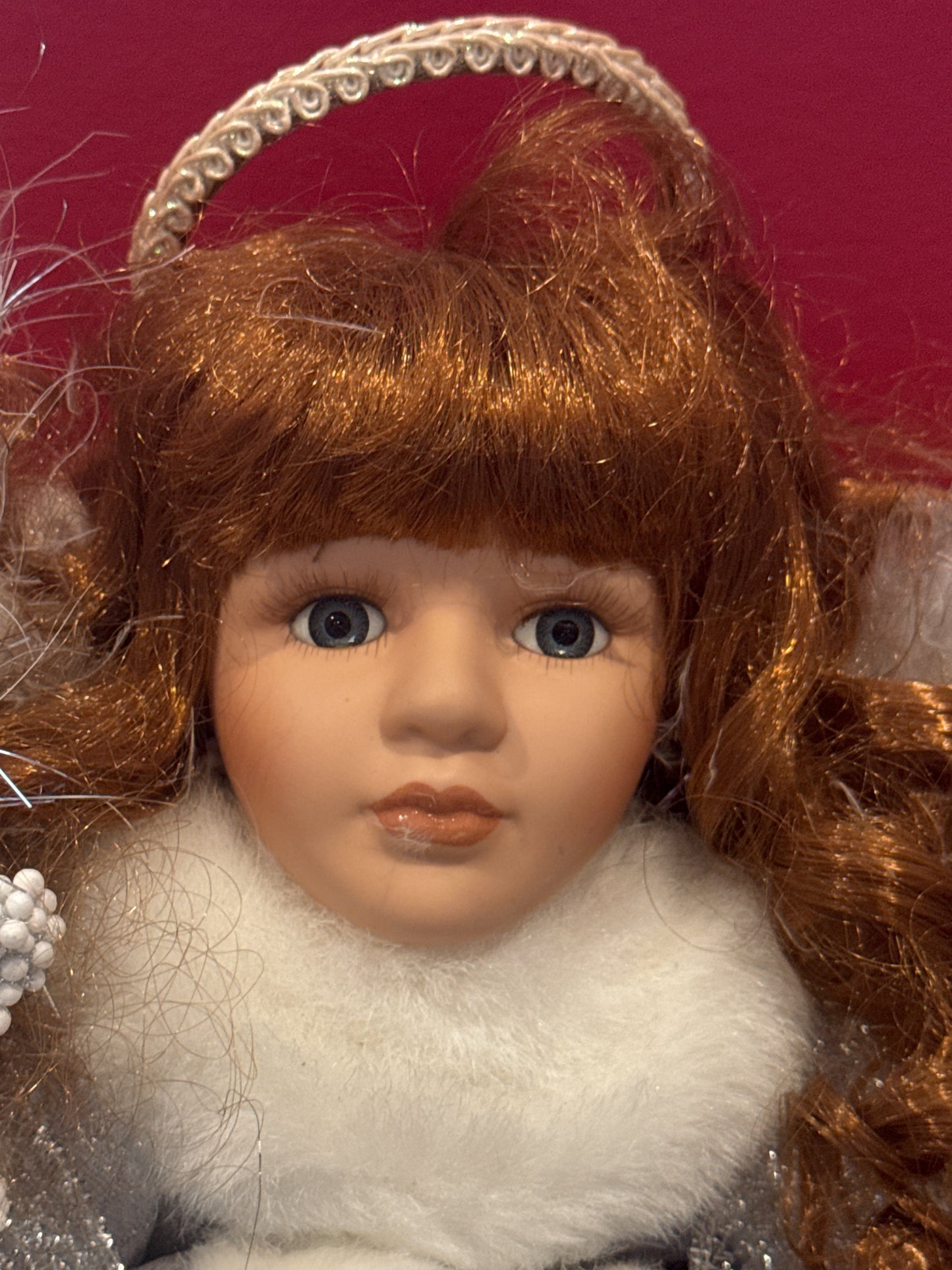 Bisque Collectible Doll Porcelain Angel Doll 14" Tall Collector's Choice Reddish Brown Hair Blue Eyes