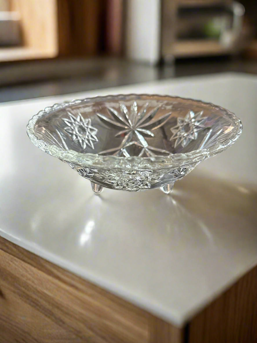 Anchor Hocking Star of David Footed Candy Dish Glass Bowl 6.75" Wide 2.5" Tall