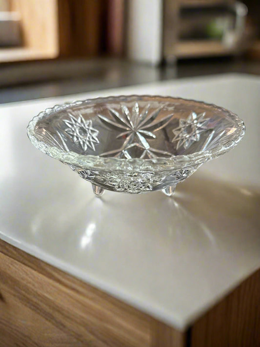 Anchor Hocking Star of David Footed Candy Dish Glass Bowl 6.75" Wide 2.5" Tall