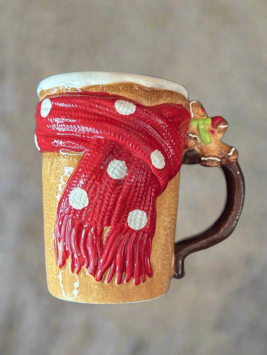 Cracker Barrel Christmas Dining Gingerbread Mug Handpainted 5" Tall x 3.5" Wide