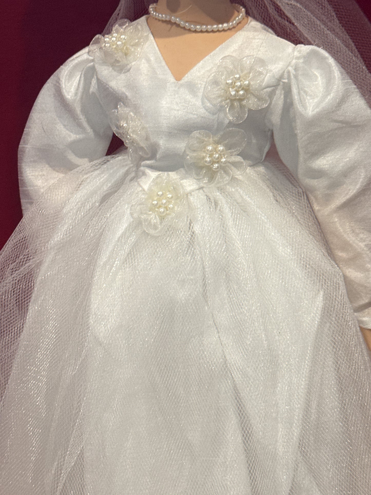 Robin Atkins Brand Porcelain Collectible Doll Bridal Gown Blonde Hair Blue Eyes 17" Tall w/ Stand