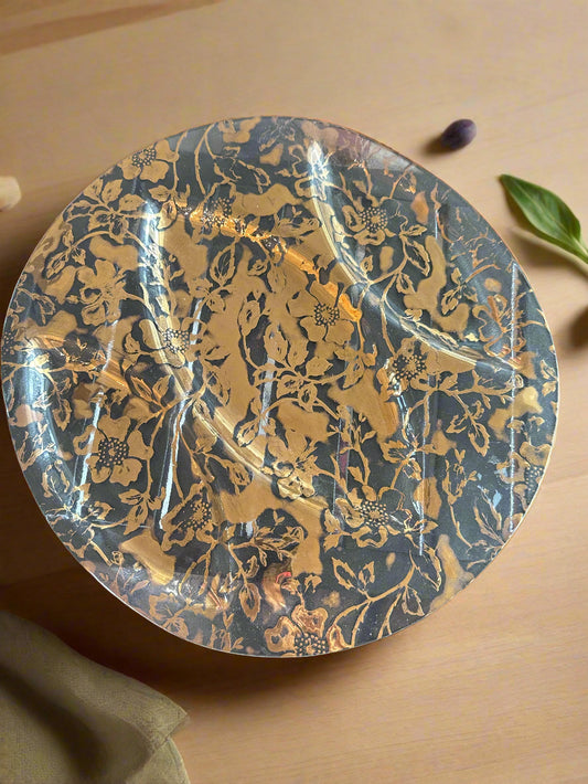 Vintage Clear Divided Tray w/ Gold Overlay Cherry Blossom 3-Part Plate 14" Wide