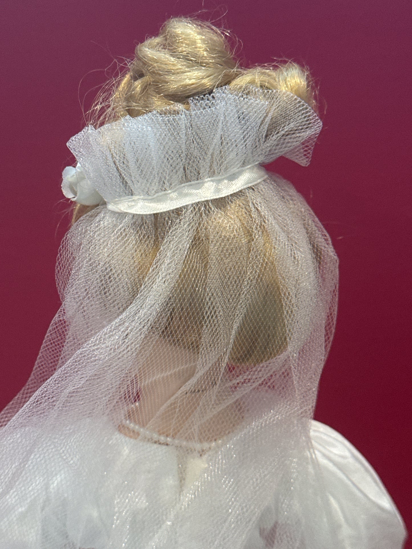 Robin Atkins Brand Porcelain Collectible Doll Bridal Gown Blonde Hair Blue Eyes 17" Tall w/ Stand