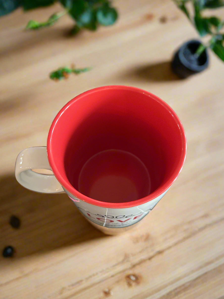 Love Is My Religion Super Oversized Coffee Mug Cup 10 Strawberry Street Red Interior 5" Tall