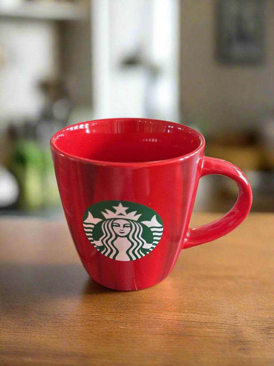 Starbucks Coffee Mug Cup Red Holiday Christmas 2022 12oz Ceramic Logo Red/Black Swirl