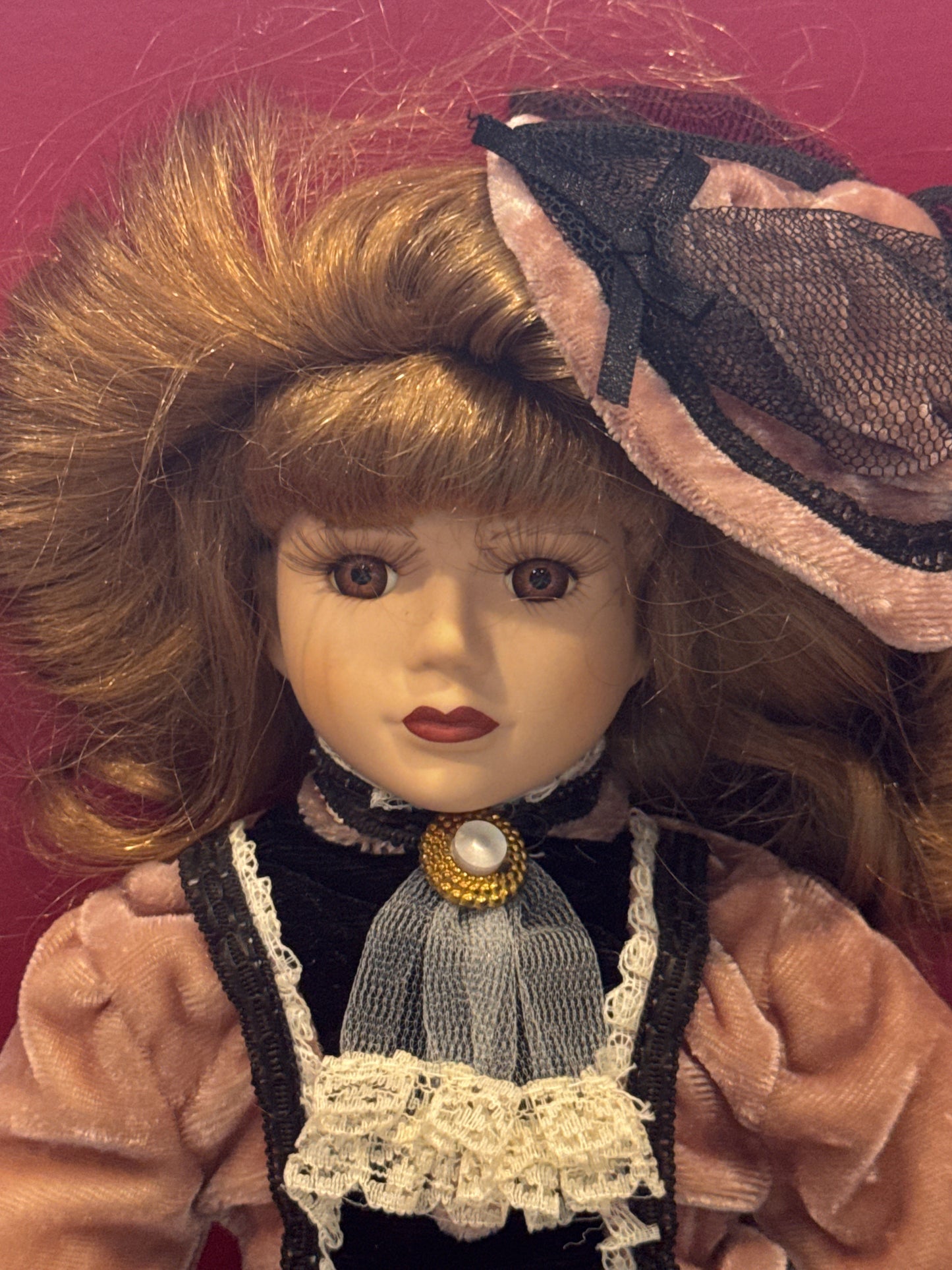 Artmark 17" Porcelain Collectible Doll Chicago LTD 1996 Victorian Style Brown & Black Dress Brown Eyes