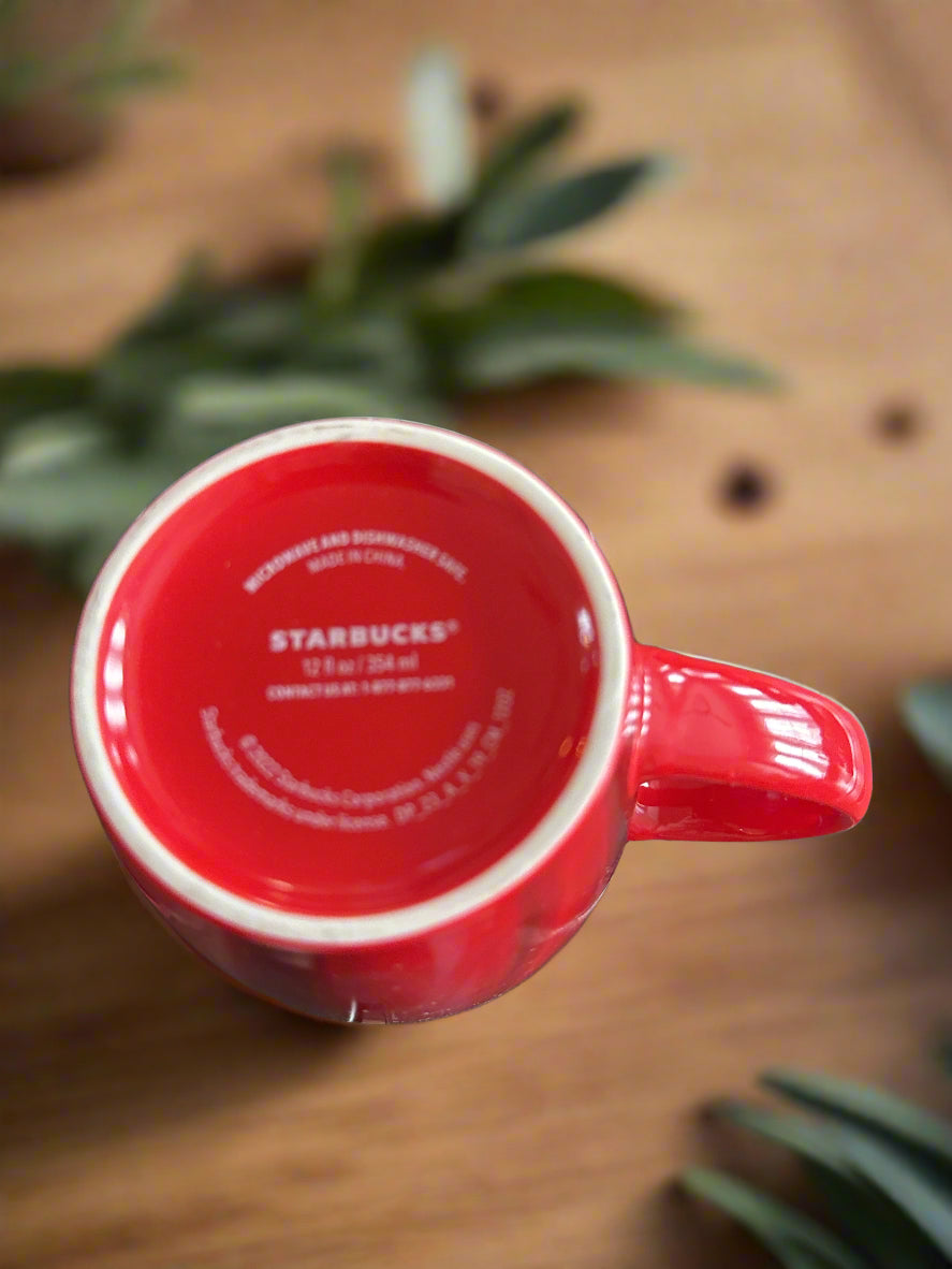 Starbucks Coffee Mug Cup Red Holiday Christmas 2022 12oz Ceramic Logo Red/Black Swirl