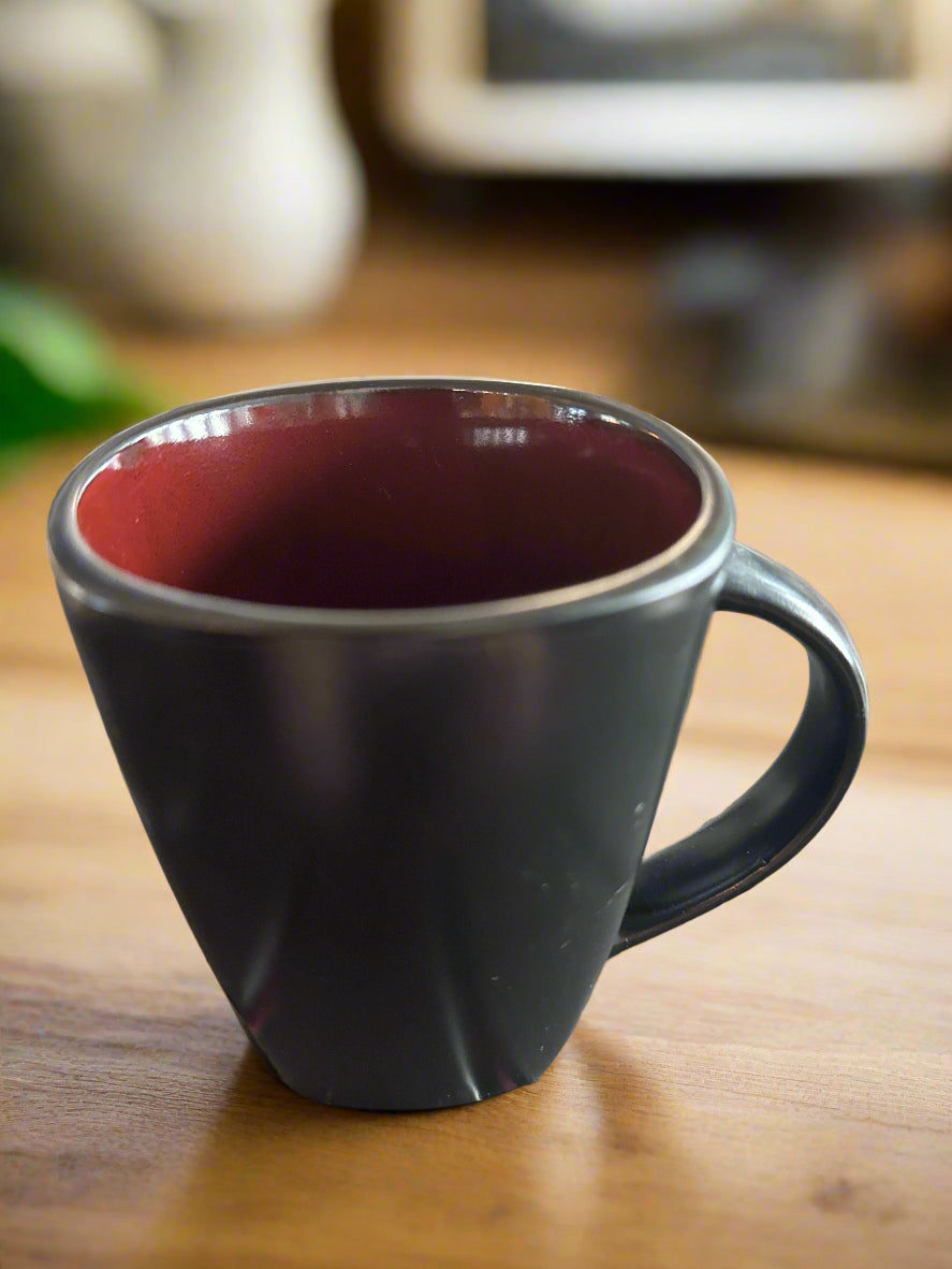 Black Coffee Mug Cup with Red Interior Gibson 4.25" Tall