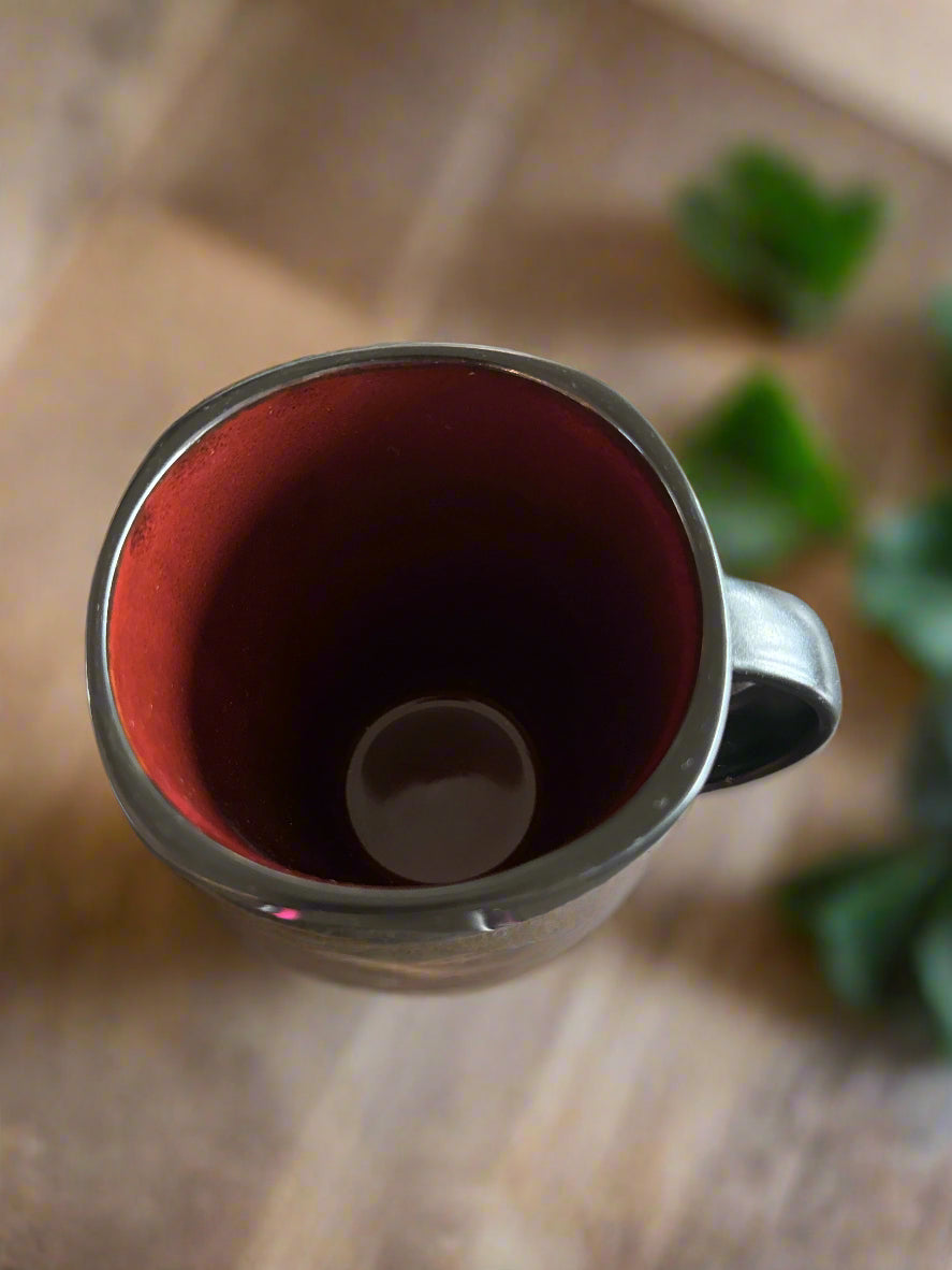 Black Coffee Mug Cup with Red Interior Gibson 4.25" Tall