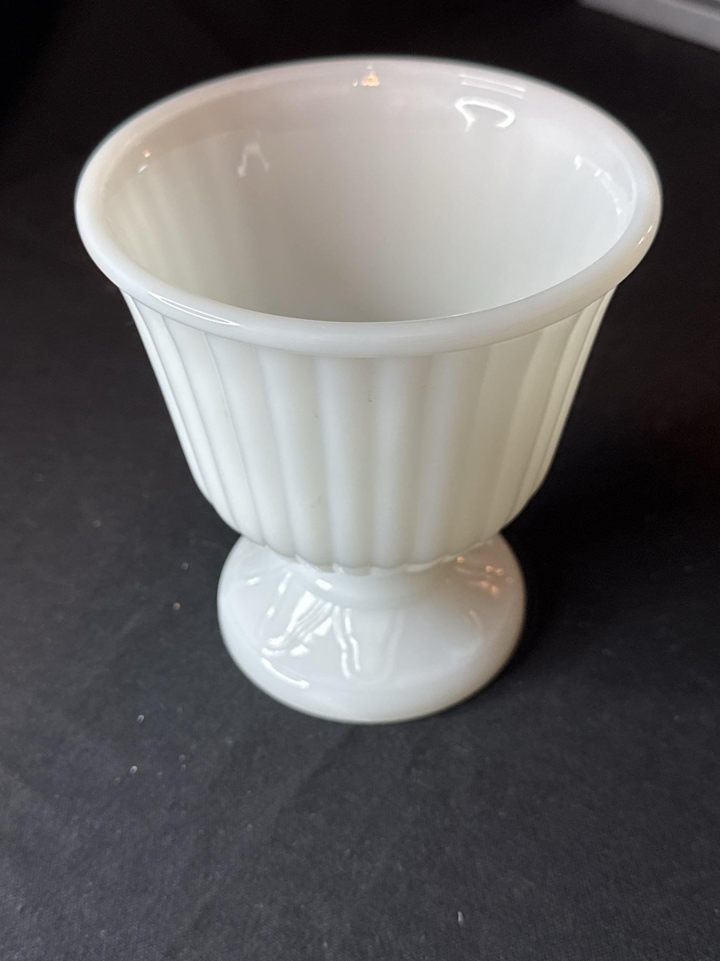 Vintage Inarco USA Milk Glass Footed Ribbed Vase W-5451 5" W x 5.75" T