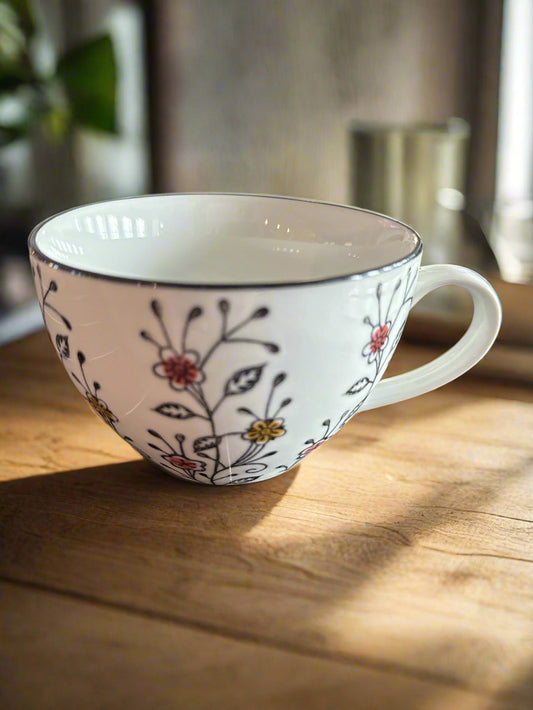 Kafuh Coffee Tea Mug Cup Black & White, Touch of Red Very Pretty New