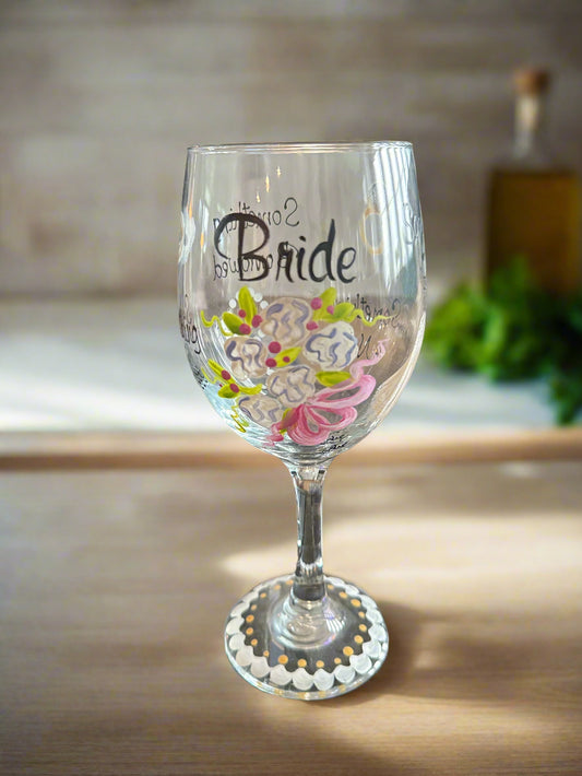 Hand Painted Bride, Something Old, New, Borrowed, Blue Wine Glass 8.75" Tall
