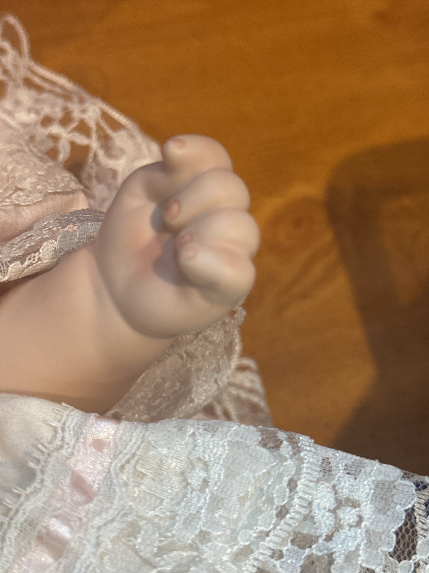 Porcelain Collectible Doll Baby 18" Tall w/ Bonnet Blonde Hair Brown Eyes Dina Ross 728/1500