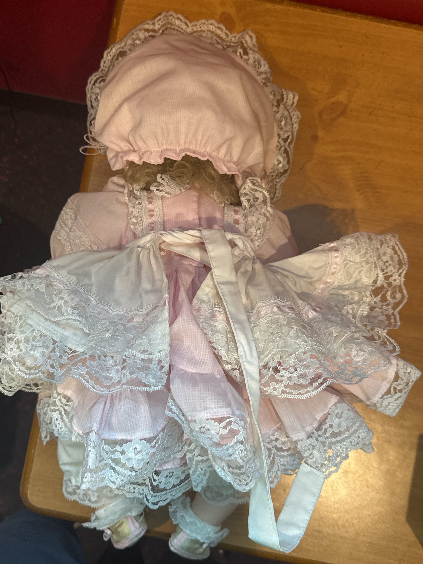 Porcelain Collectible Doll Baby 18" Tall w/ Bonnet Blonde Hair Brown Eyes Dina Ross 728/1500