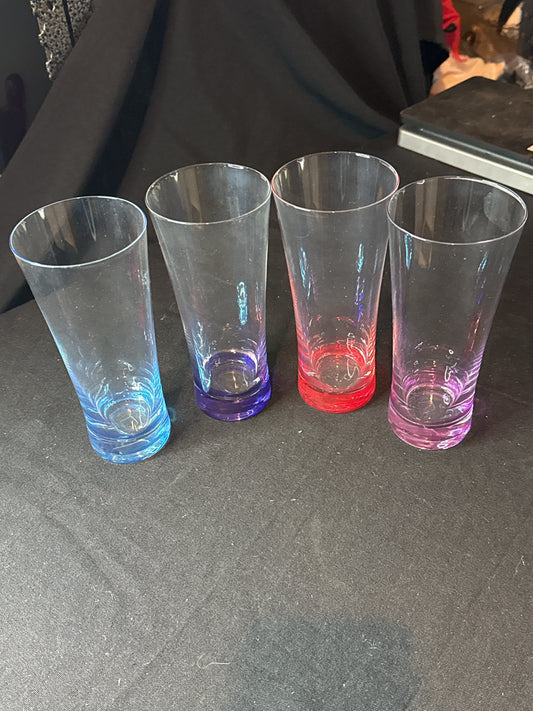 Set of 4 Slovakia Tall Drinking Glasses Expression Harlequin Style Glasses 4 colors.