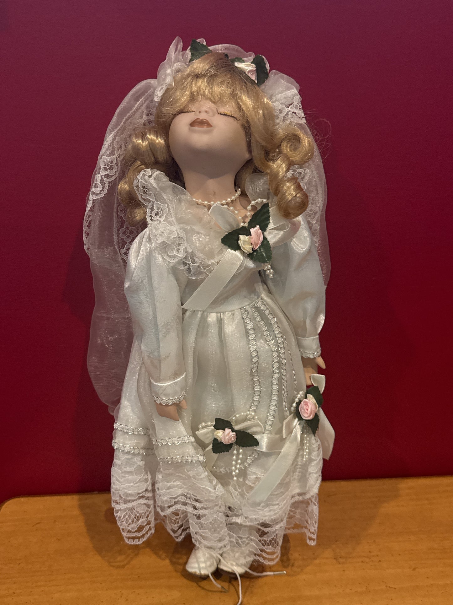 Ashley Belle Porcelain Collectible Bride Doll 16" Tall Closed Eyes Ready For Kiss Hand Sewn