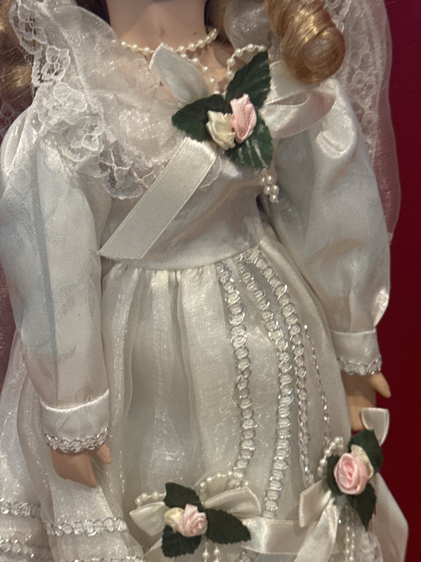 Ashley Belle Porcelain Collectible Bride Doll 16" Tall Closed Eyes Ready For Kiss Hand Sewn