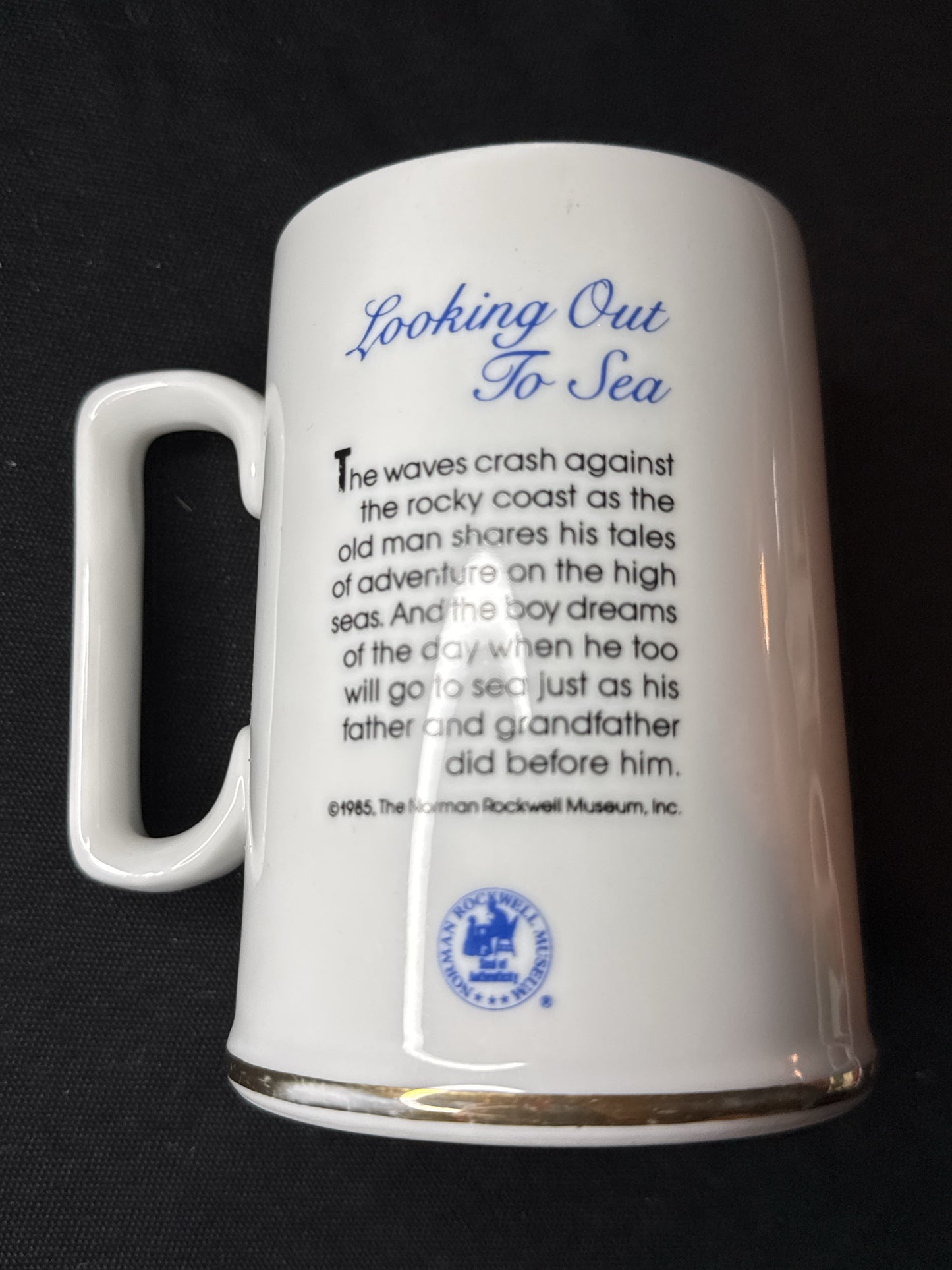 Vintage Norman Rockwell Looking Out to Sea Old Man Boy Dog Coffee Mug Cup 4.5" Tall