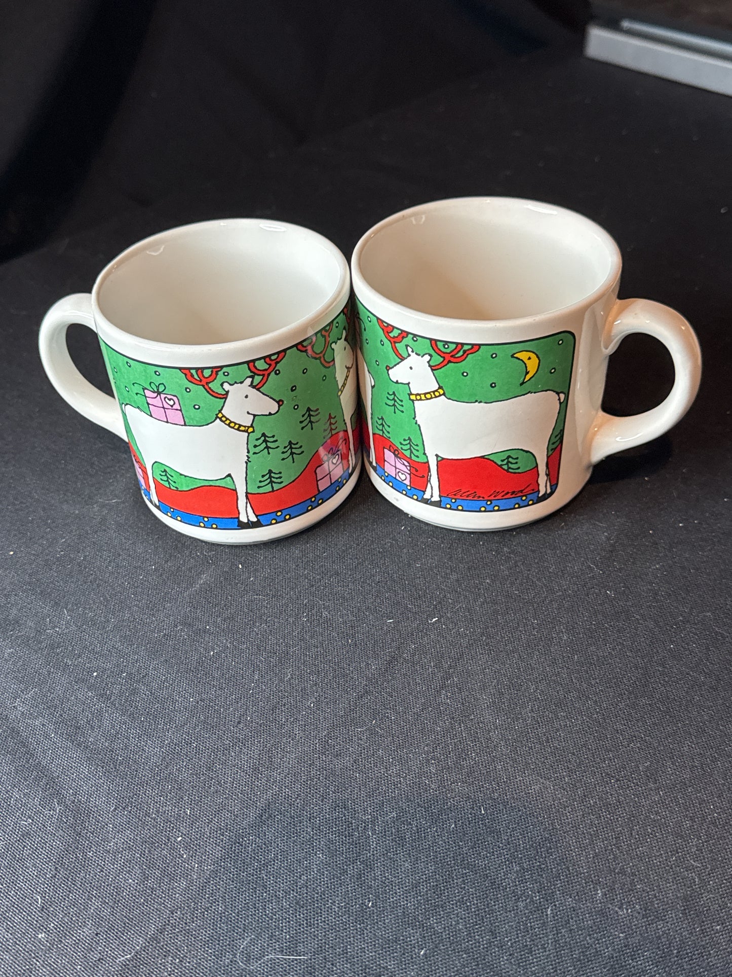 Pair of Reindeer Coffee Cups Christmas Exclusively Made for Houze 3 5/8" Tall