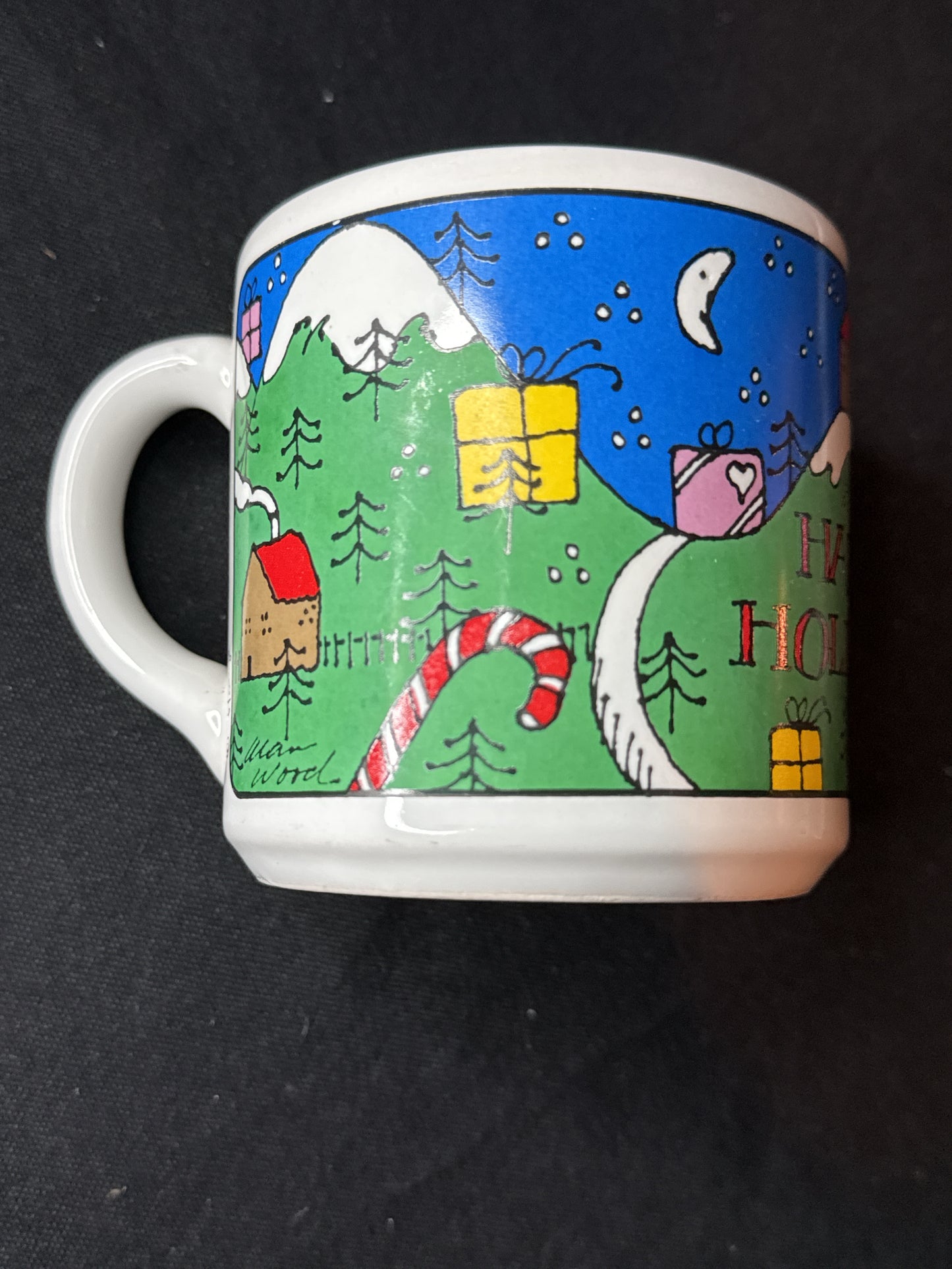 Houze Coffee Mug Happy Holidays Christmas Scene 3.75" Tall