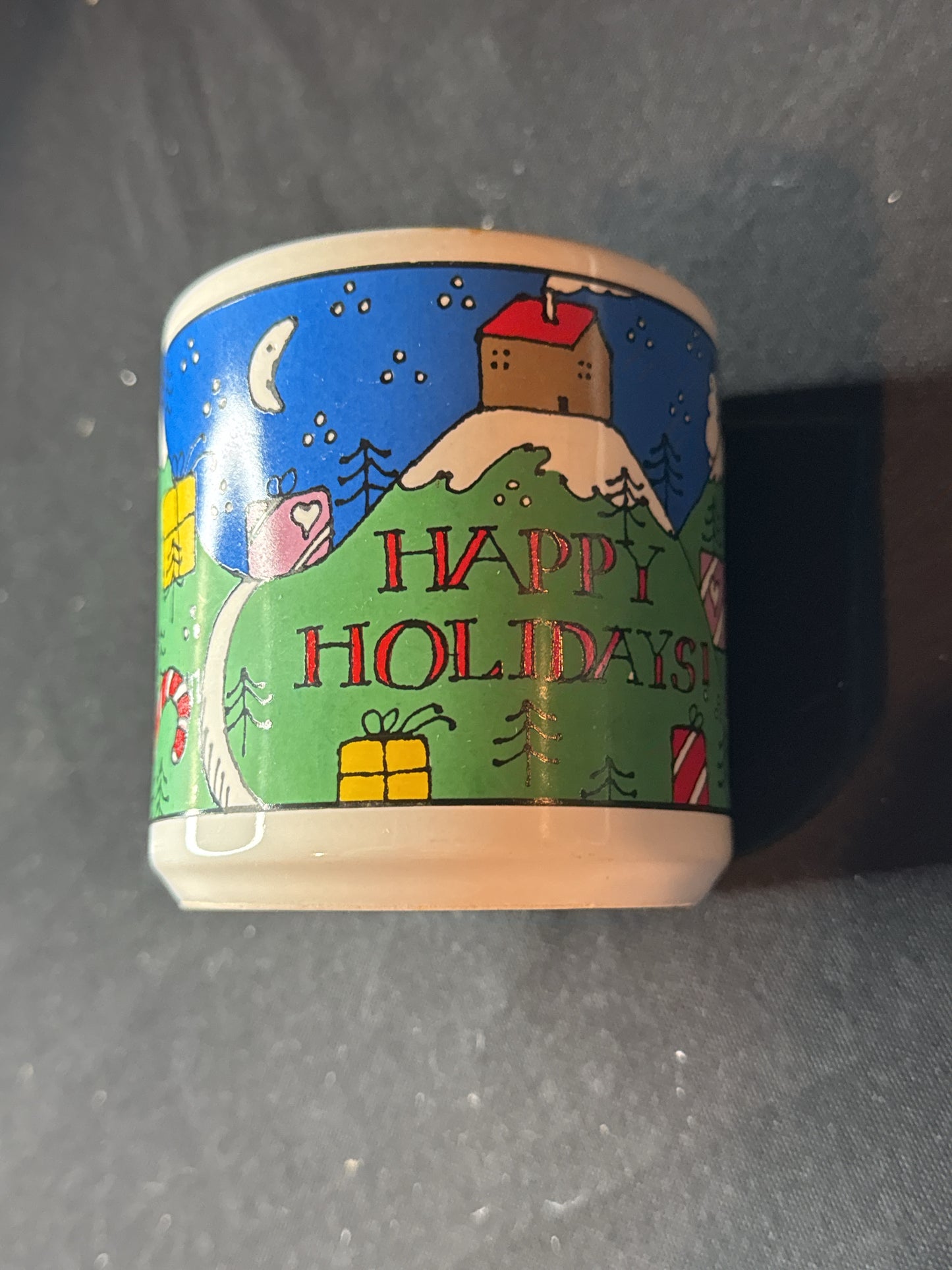 Houze Coffee Mug Happy Holidays Christmas Scene 3.75" Tall