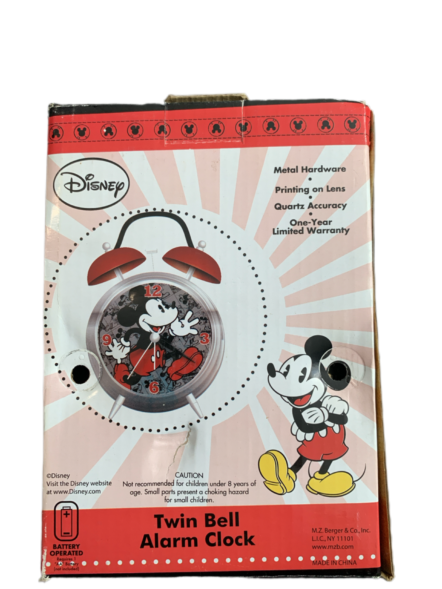 Disney Mickey Mouse Twin Bell Alarm Clock Battery Operated