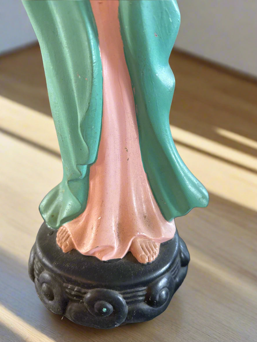Vintage Chinese Immortal Figural Man & Woman Pottery Sculptures Pair 21" Tall