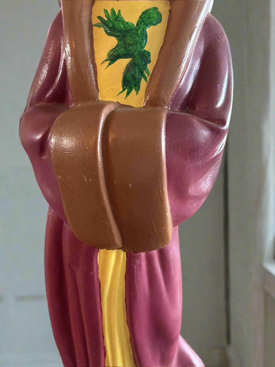 Vintage Chinese Immortal Figural Man & Woman Pottery Sculptures Pair 21" Tall