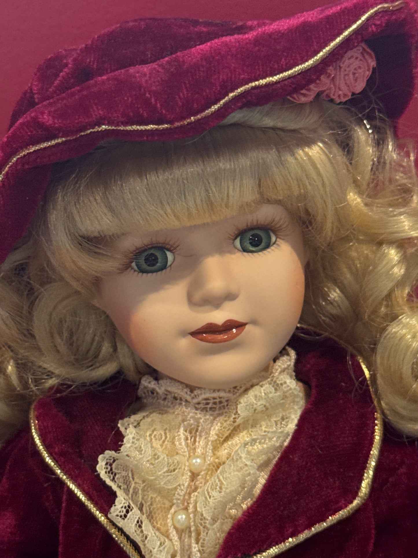 Porcelain Collectible Doll Collector's Choice Victorian Red Dress Blonde Hair Blue Eyes 17" Tall