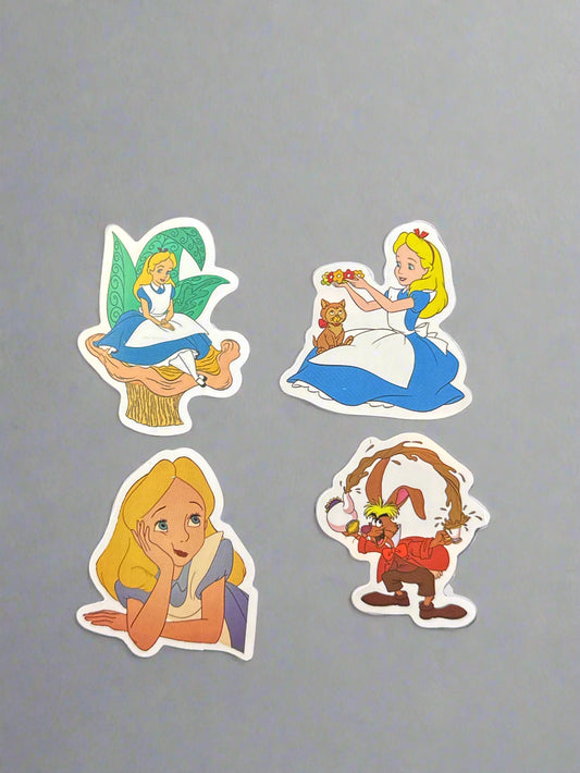 Alice In Wonderland Stickers (4) Perfect Condition Approx. 2-3" In Size