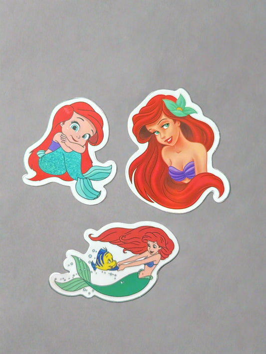 The Little Mermaid Stickers (3) Perfect Condition Approx. 2-3" In Size