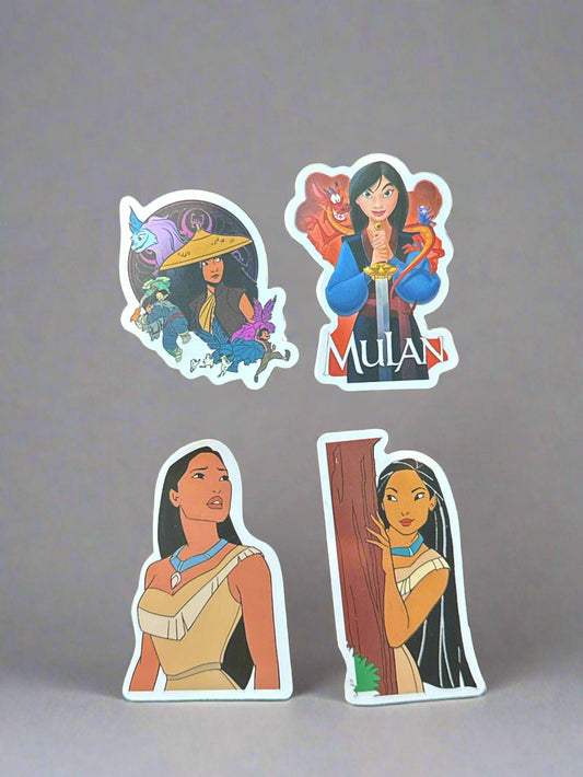 Mulan & Pocahontas Stickers (4) Perfect Condition Approx. 2-3" In Size