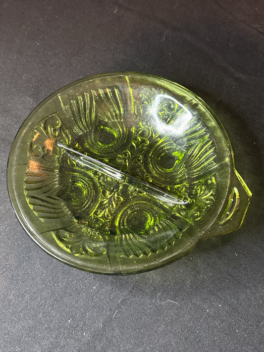 Vintage Indiana Glass Avocado Green Divided Relish Candy Dish 7.5" Wide