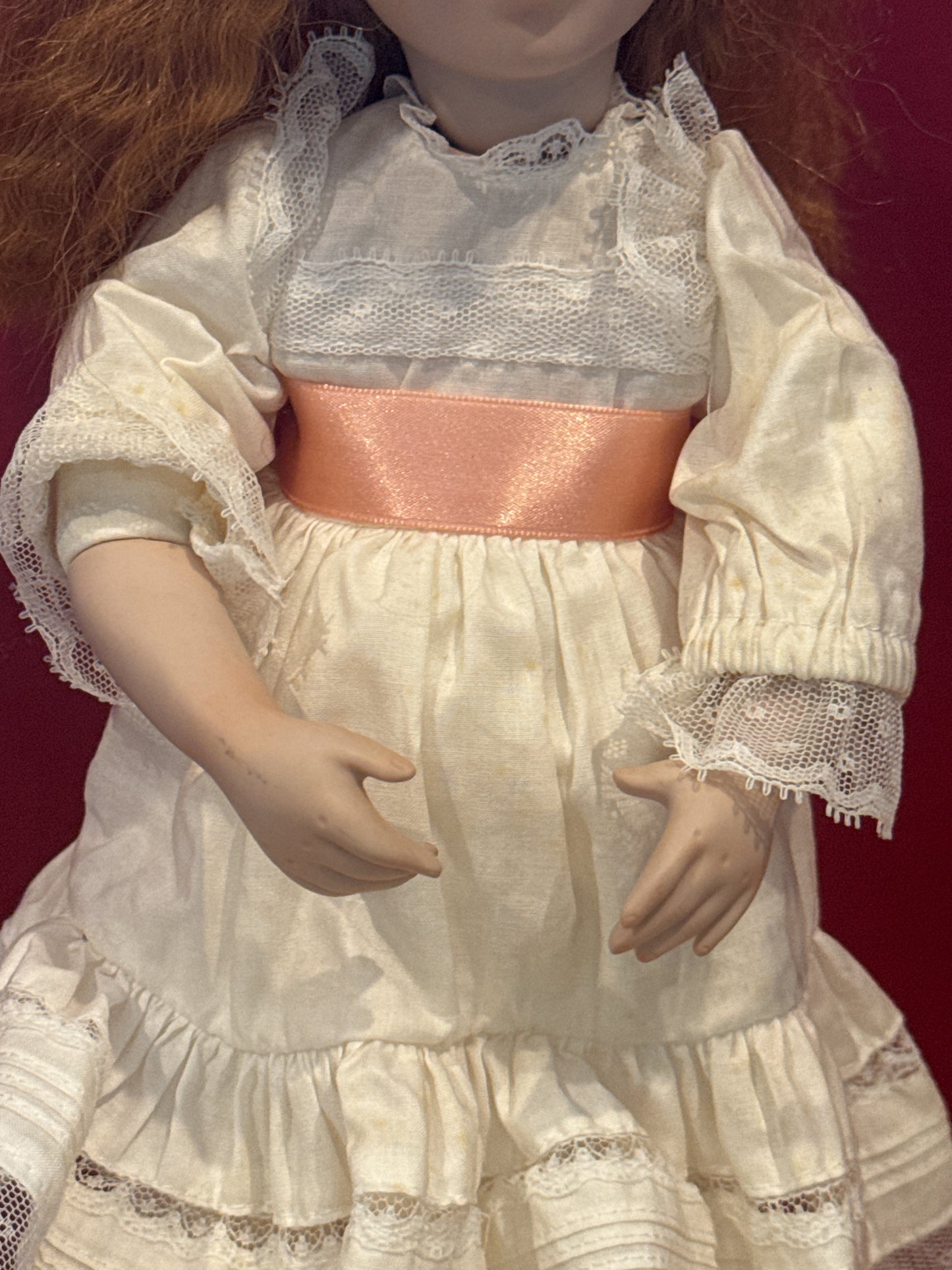 Polly's Tea Party Porcelain Collectible Doll By Susan Krey 15" Tall With Stand Red Hair Freckles