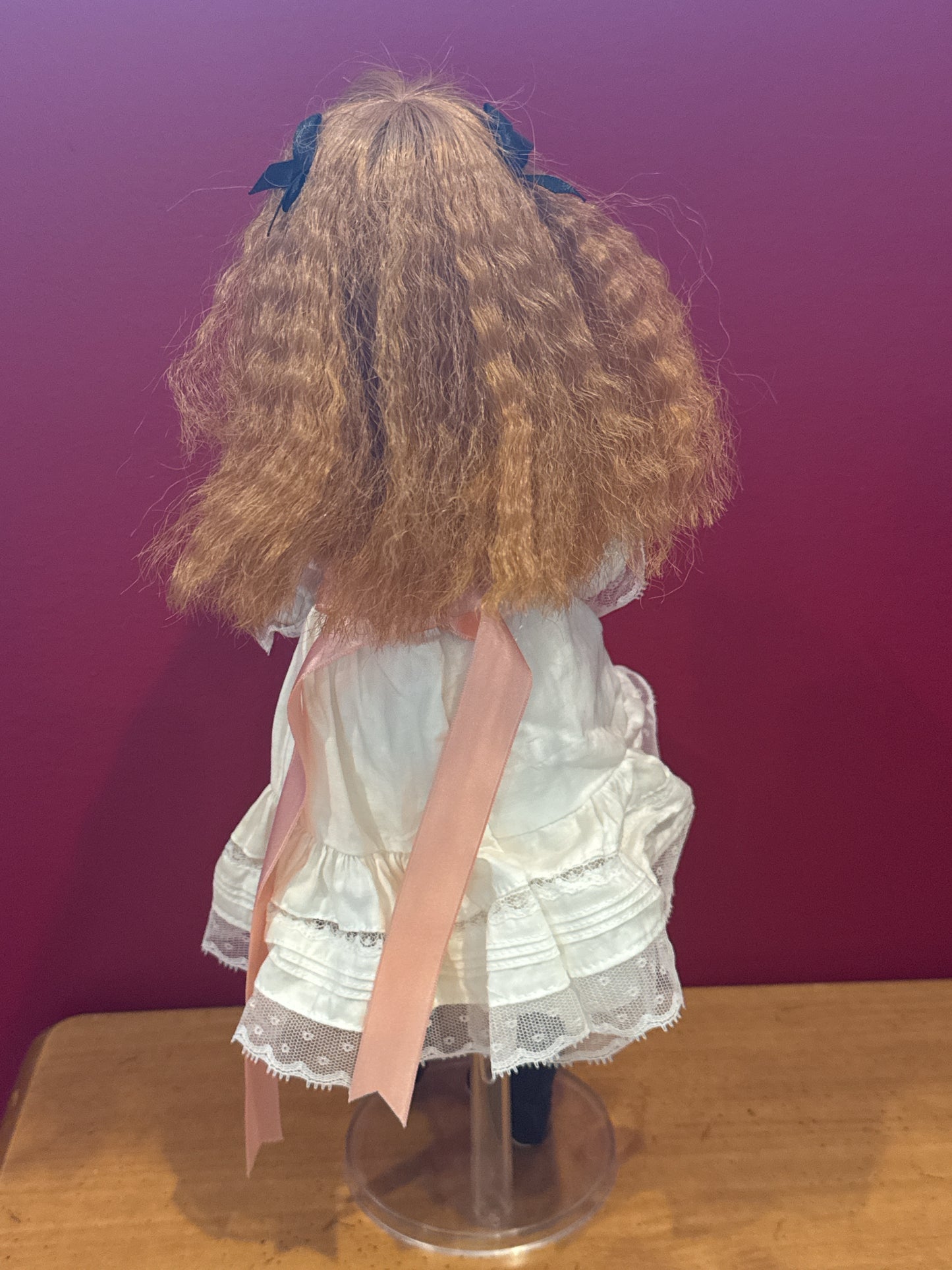 Polly's Tea Party Porcelain Collectible Doll By Susan Krey 15" Tall With Stand Red Hair Freckles