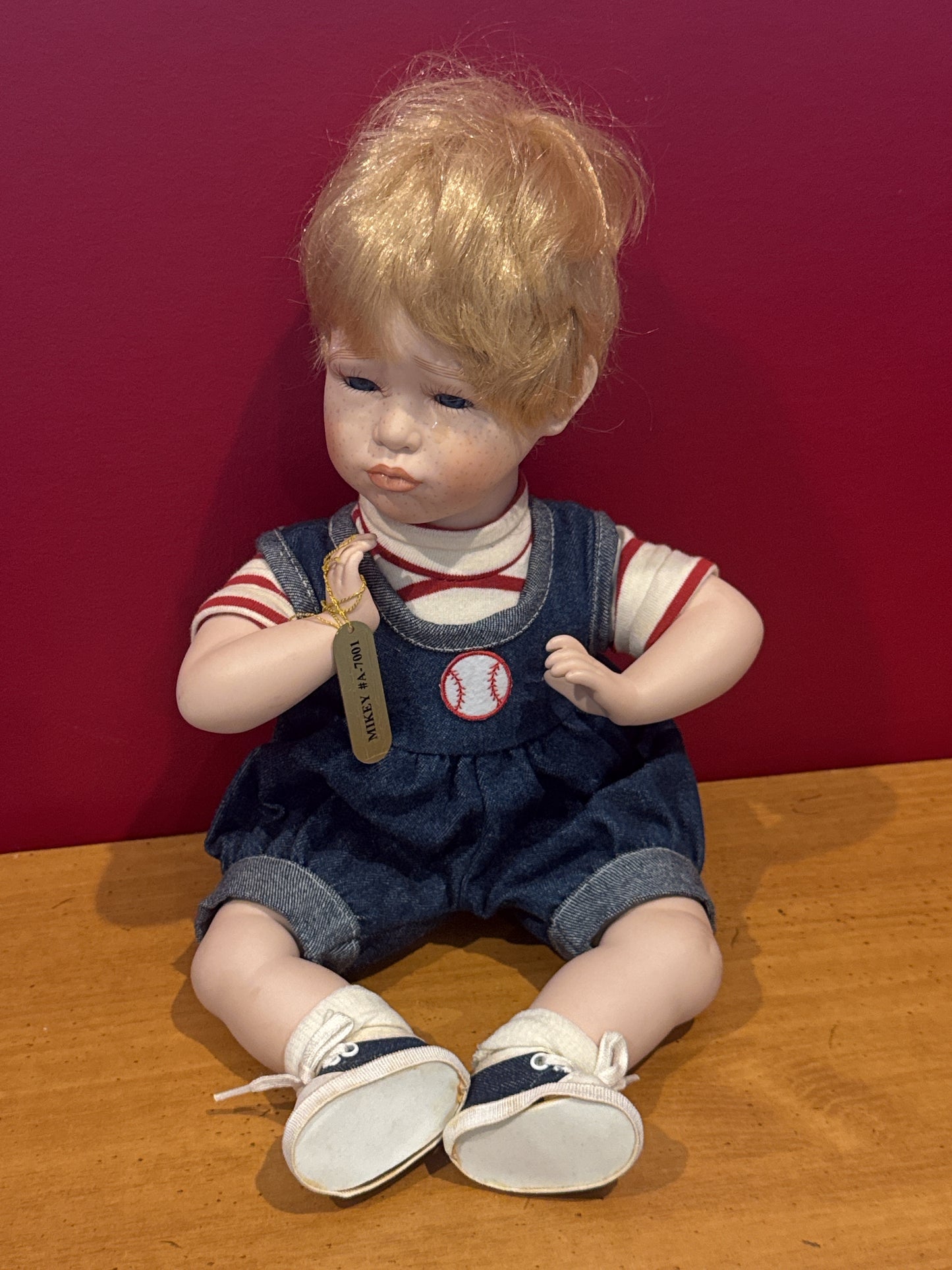 Mikey's Out Porcelain Gustave Wolff Wimbledon Collection Doll No Bat 11" Tall