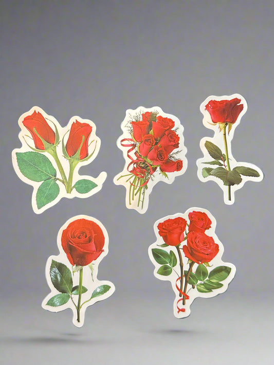 Red Flowers Roses Stickers (5) Perfect Condition Approx 2-3" In Size