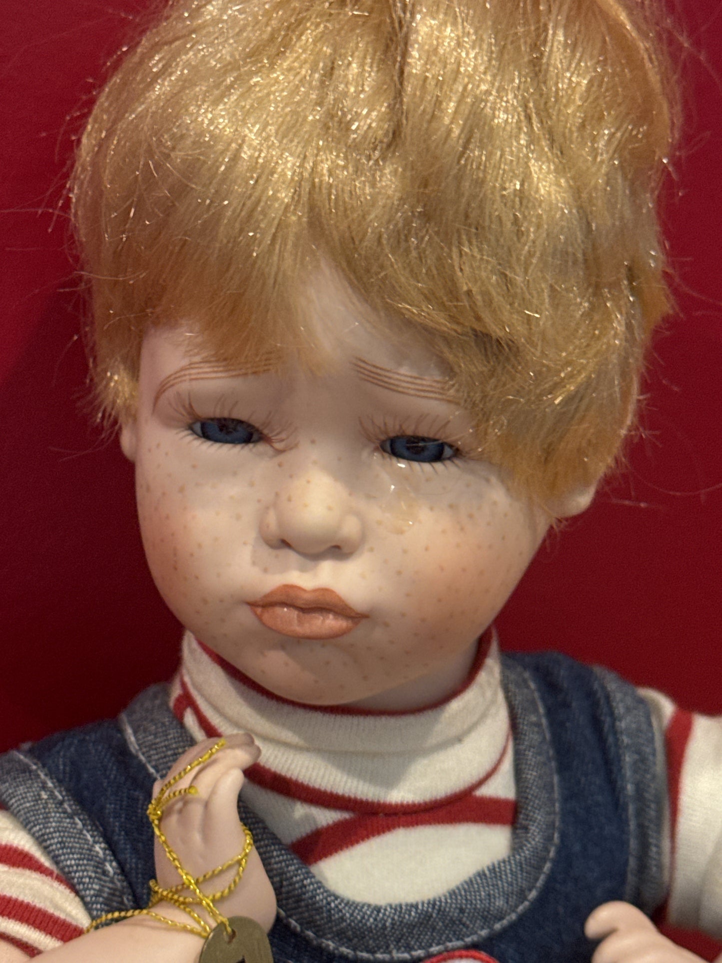 Mikey's Out Porcelain Gustave Wolff Wimbledon Collection Doll No Bat 11" Tall